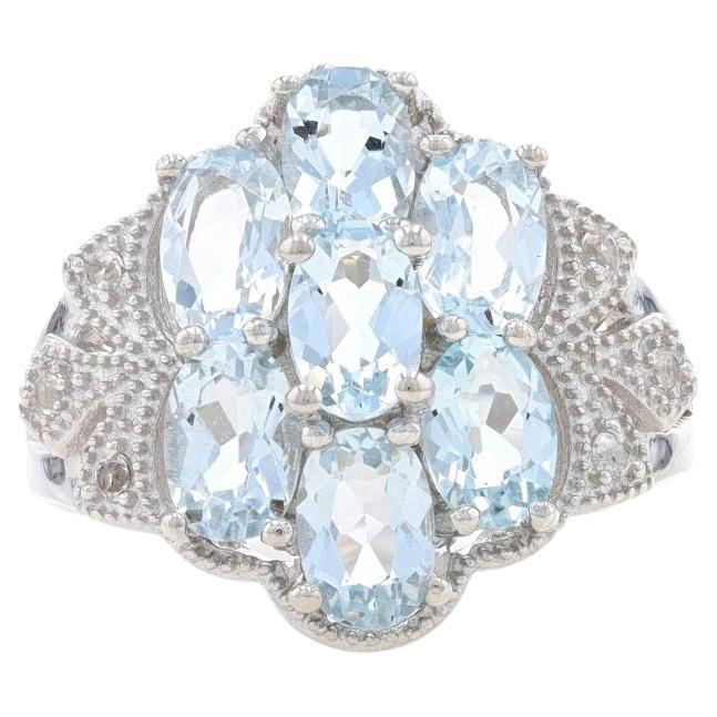 Sterling Sky Blue Topaz & White Topaz Cluster Cocktail Ring - 925 Oval 4.12ctw For Sale
