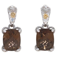 Boucles d'oreilles pendantes en Quartz Fumé - 925 14k Coussin 6.00ctw Floral Pierce