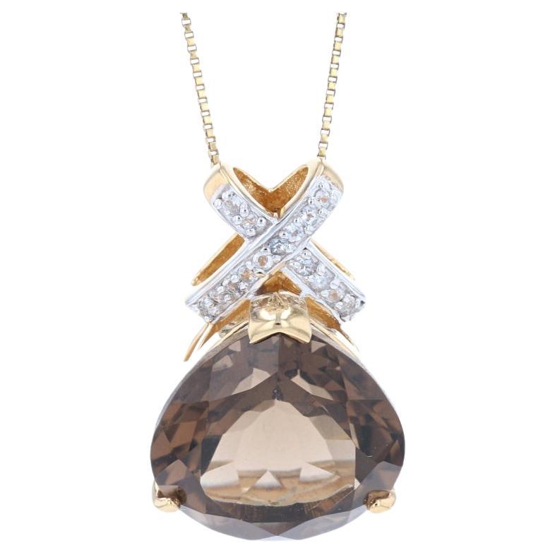 Sterling Smoky Quartz & White Topaz Necklace 18" - 925 Gold Plated Pear 14.87ctw