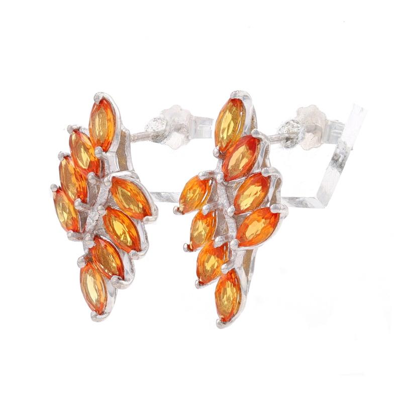 Marquise Cut Sterling Spessartite Garnet Cluster Bypass Drop Earrings 925 Marq 1.30ctw Leaves For Sale