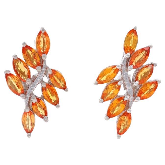 Sterling Spessartite Garnet Cluster Bypass Drop Earrings 925 Marq 1.30ctw Leaves For Sale