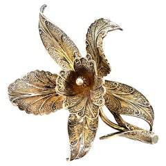 Sterling Sterling Portugal Vermeil Filigree Brooch, Reg 3469