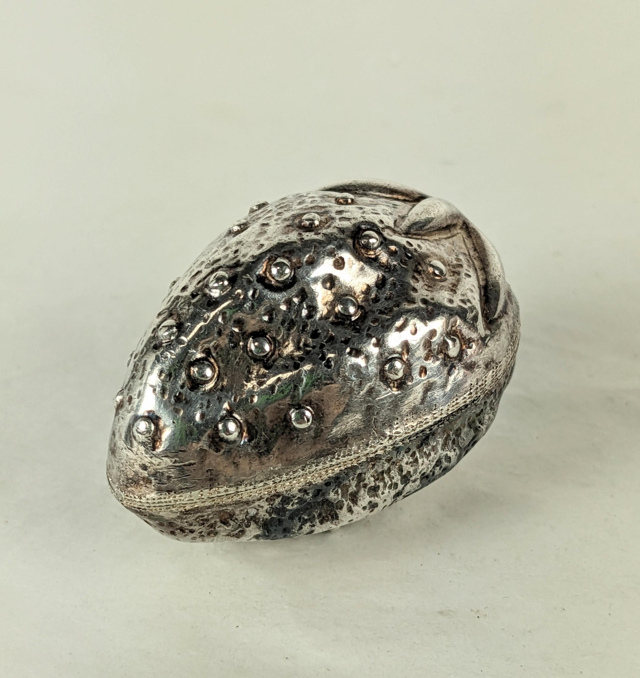 Sterling Strawberry Pillbox In Good Condition For Sale In New York, NY