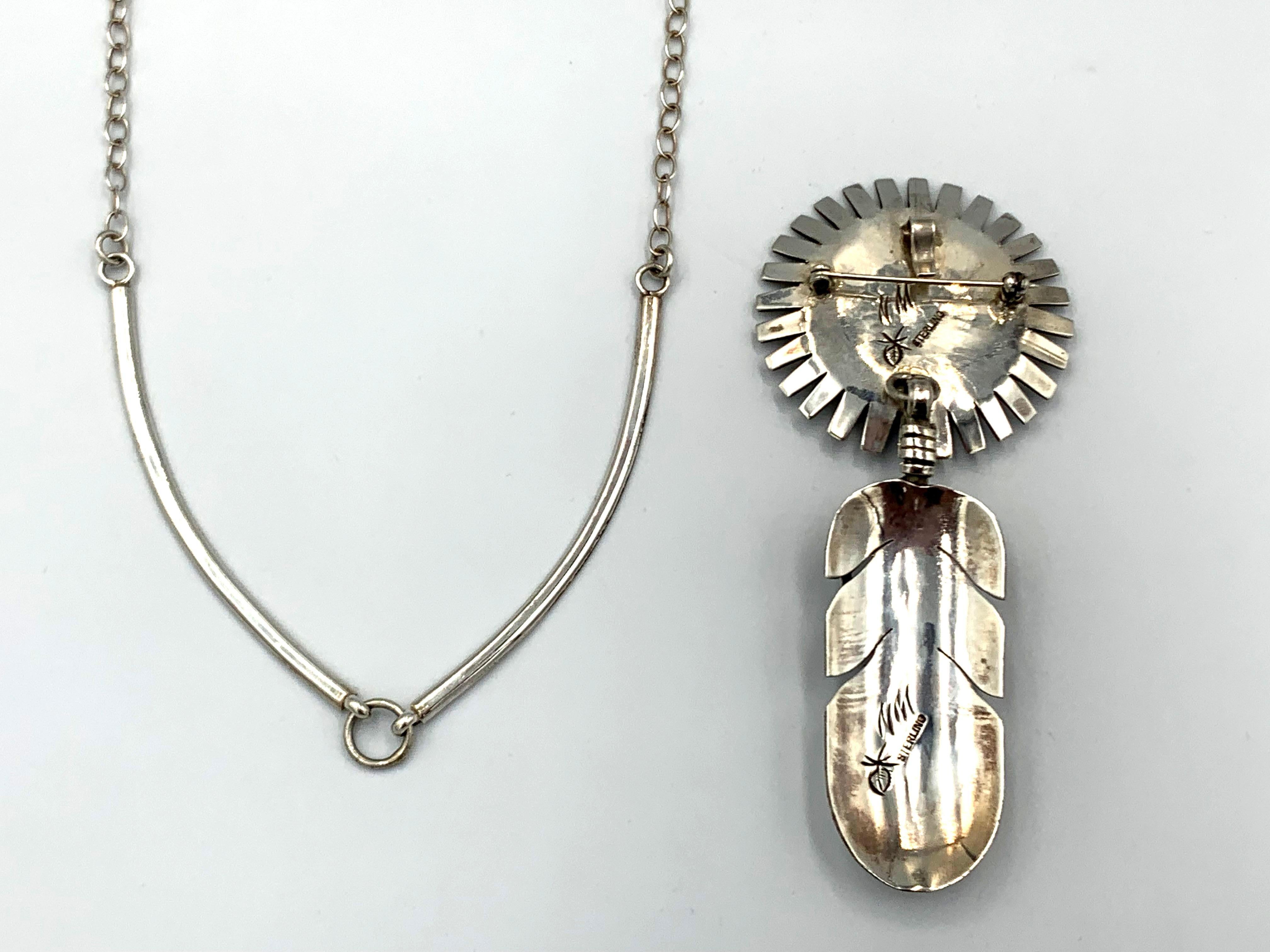 Collier/Broche Sunface and Feather de l'orfèvre Navajo Nelson Morgan en vente 6