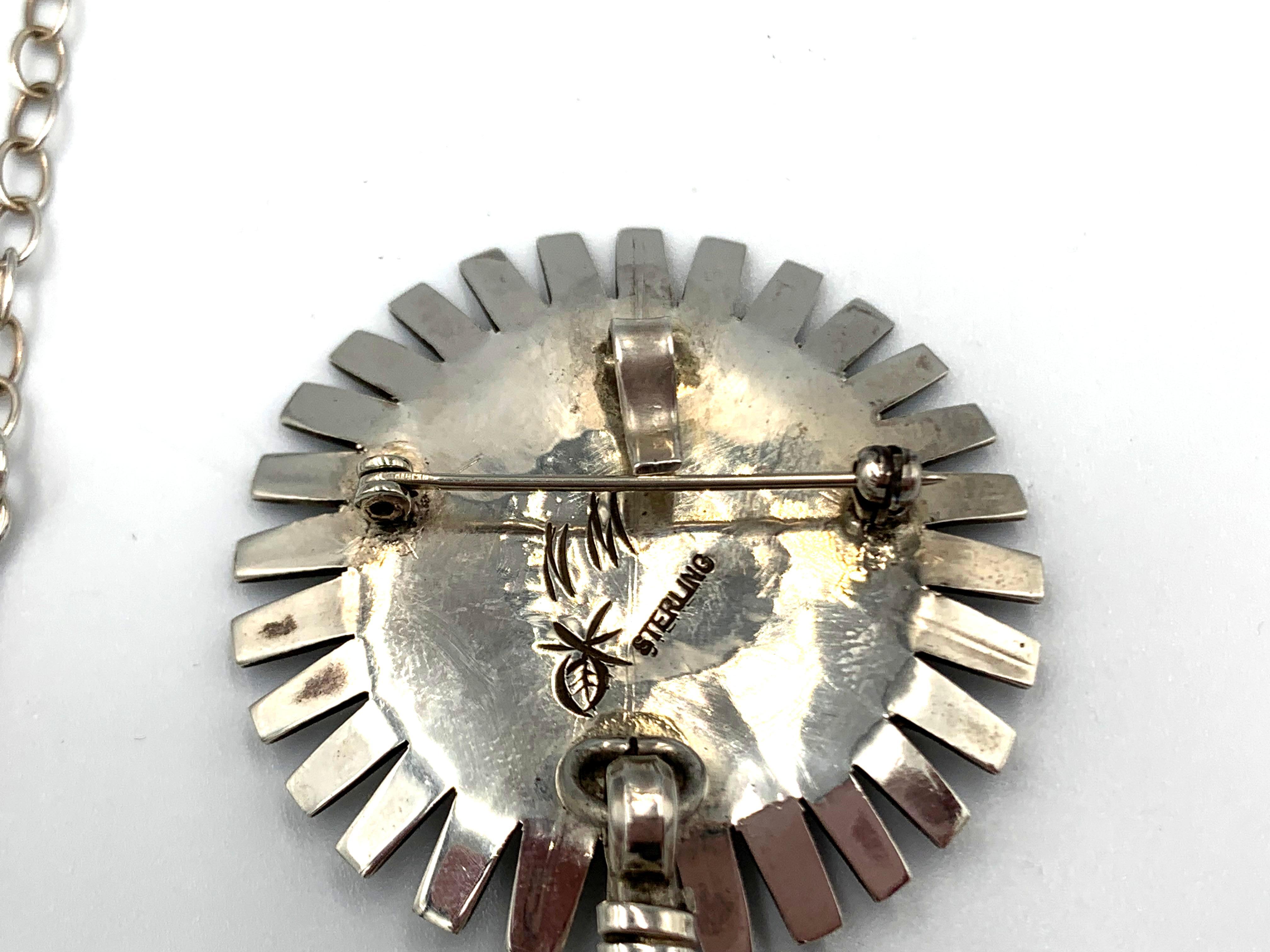 Collier/Broche Sunface and Feather de l'orfèvre Navajo Nelson Morgan en vente 7