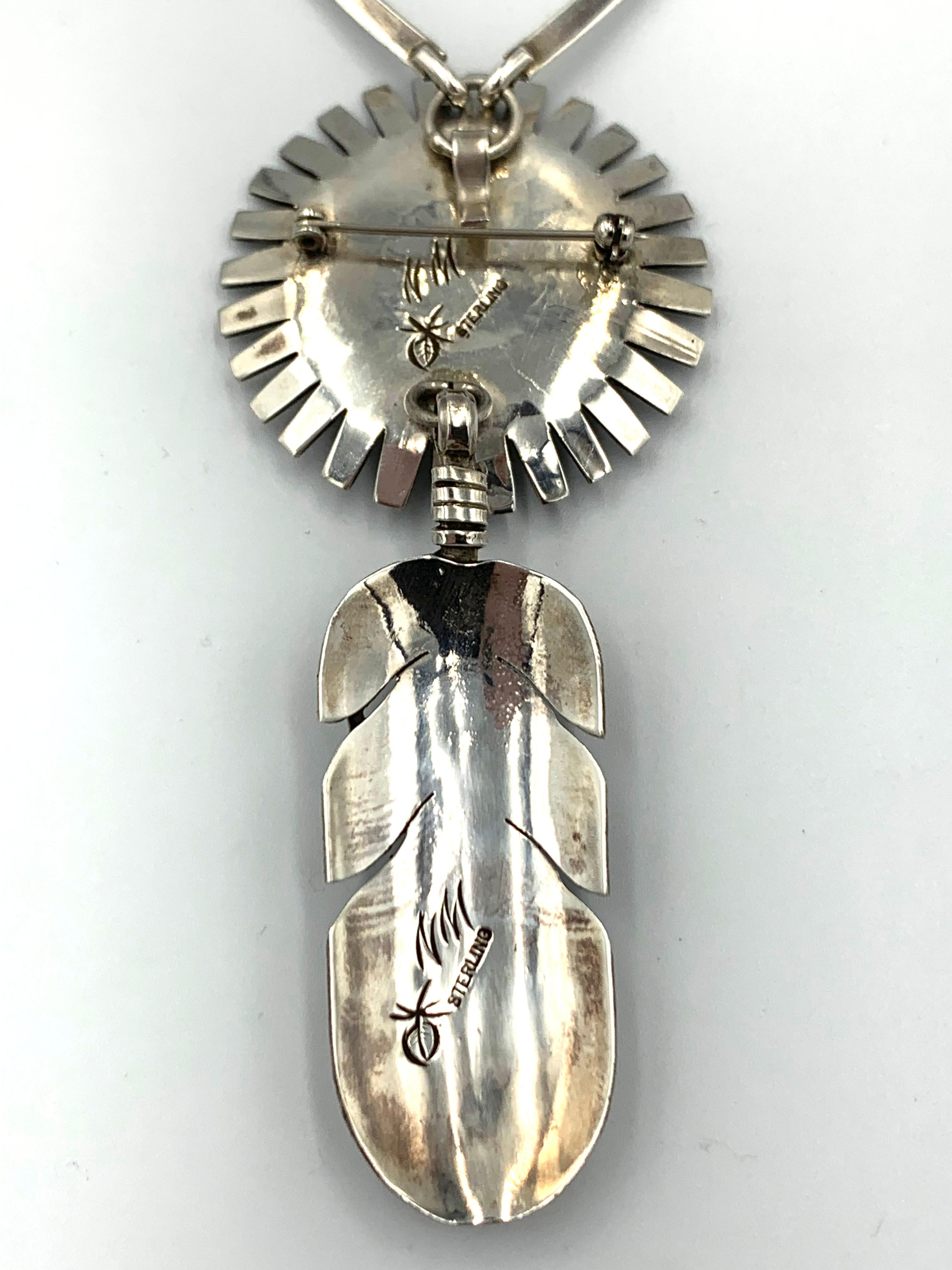Collier/Broche Sunface and Feather de l'orfèvre Navajo Nelson Morgan en vente 1