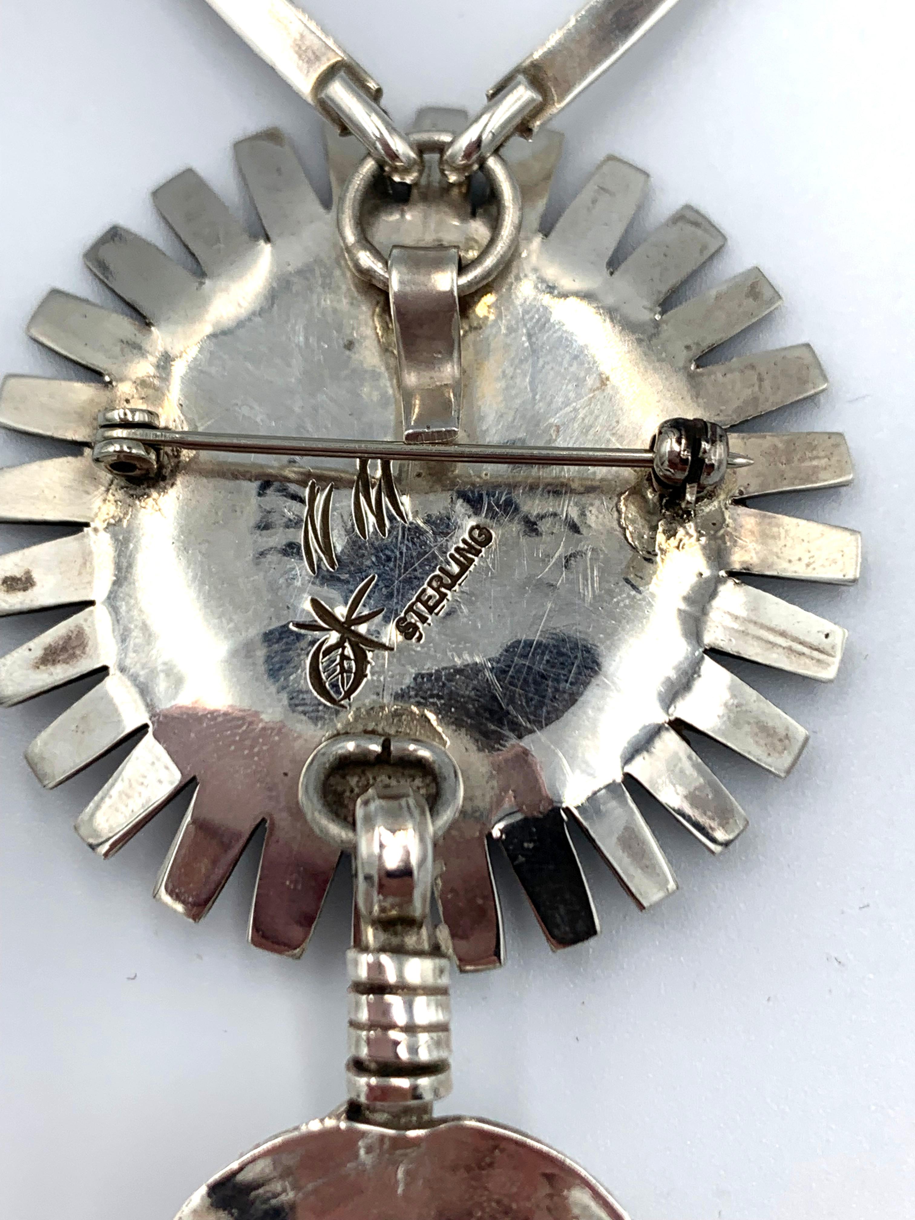 Collier/Broche Sunface and Feather de l'orfèvre Navajo Nelson Morgan en vente 3