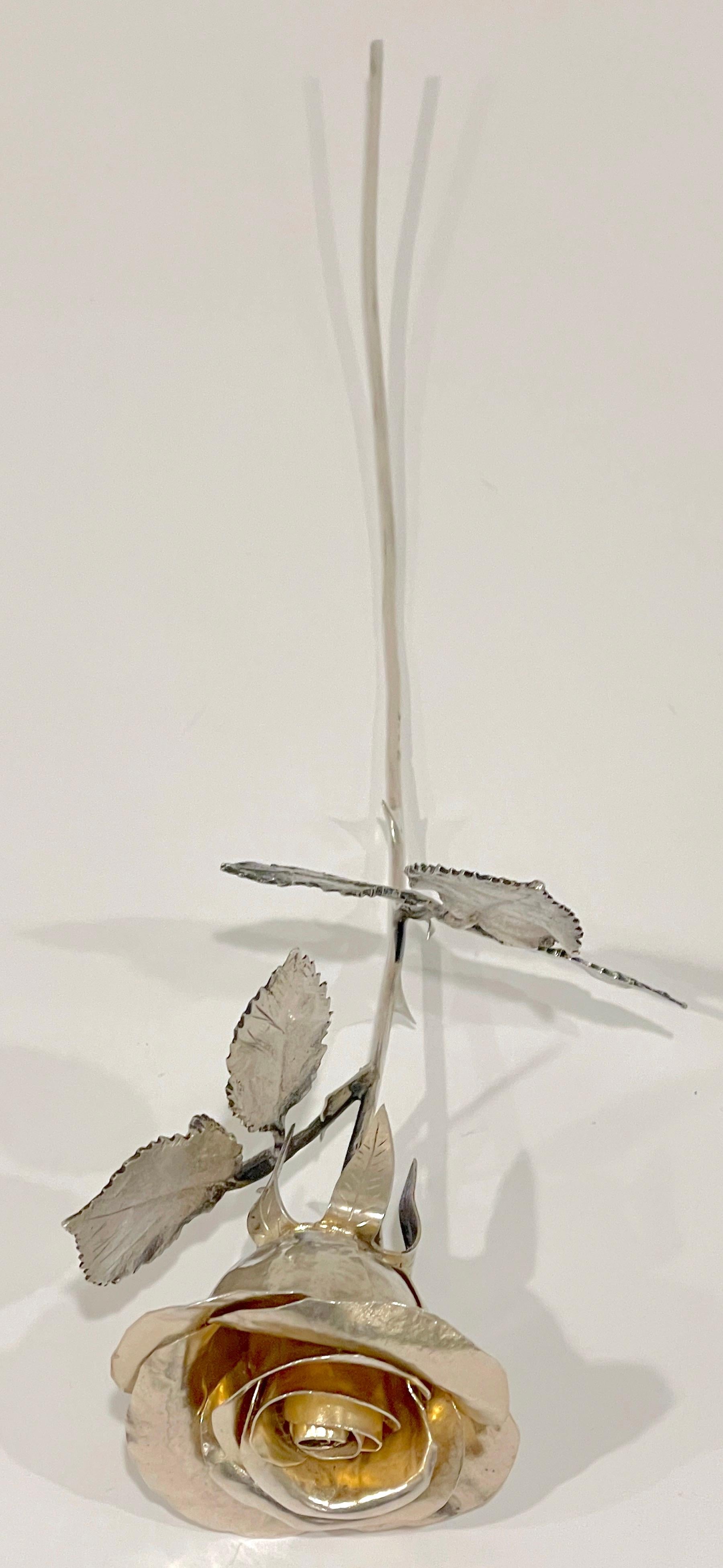 20th Century Sterling Table Sculpture of an English Rose by Edmund Bennett, London, 1908