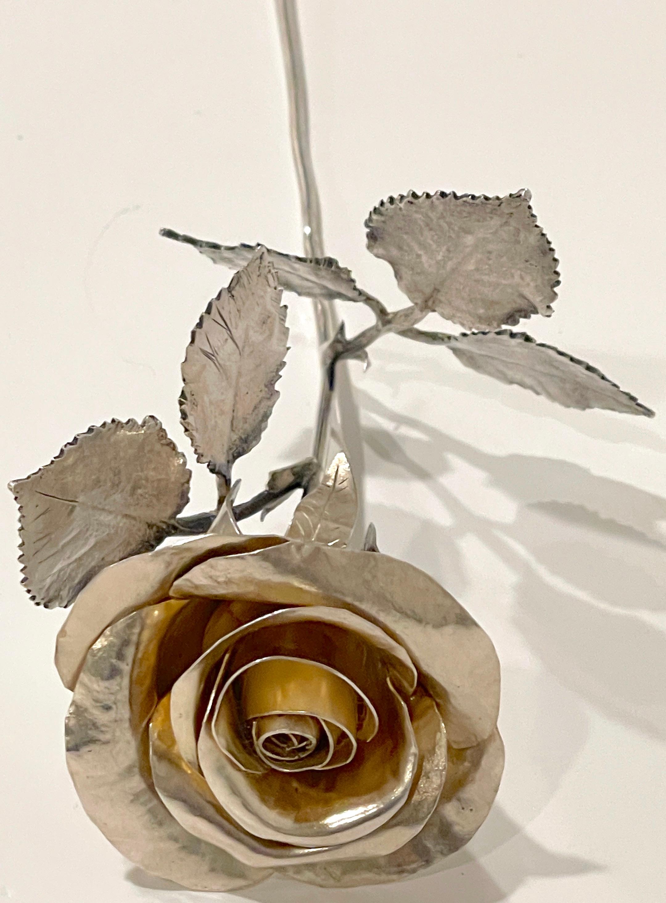 Sterling Table Sculpture of an English Rose by Edmund Bennett, London, 1908 1