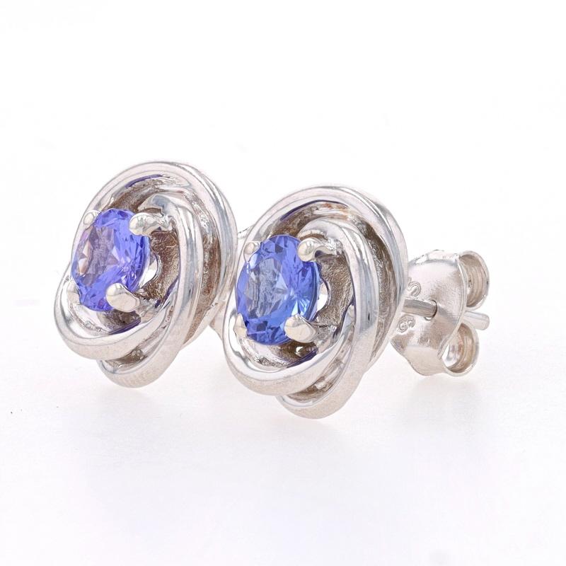 Round Cut Sterling Tanzanite Stud Earrings - 925 Round .80ctw Rope Twist Circles Pierced For Sale