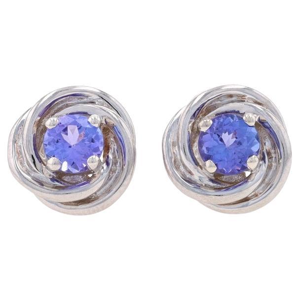 Sterling Tanzanite Stud Earrings - 925 Round .80ctw Rope Twist Circles Pierced For Sale