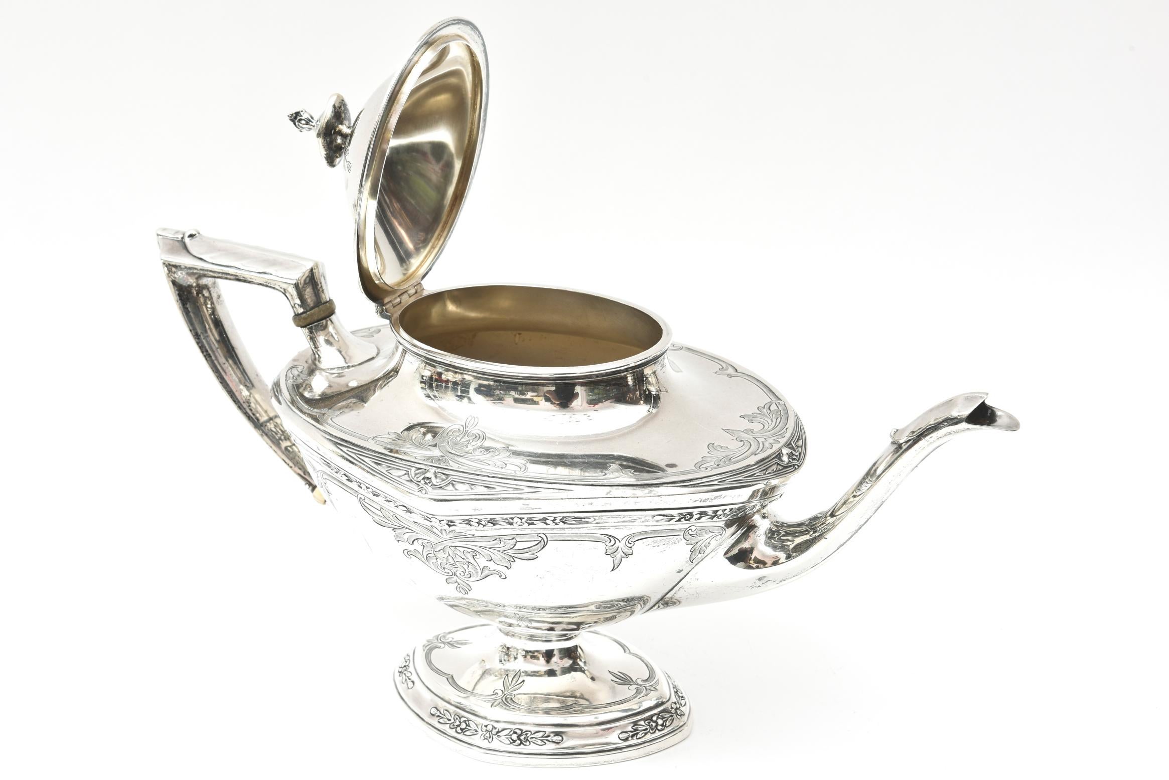 Hand-Crafted Sterling Tea and Coffee Service, American, Elegant and Well Chased