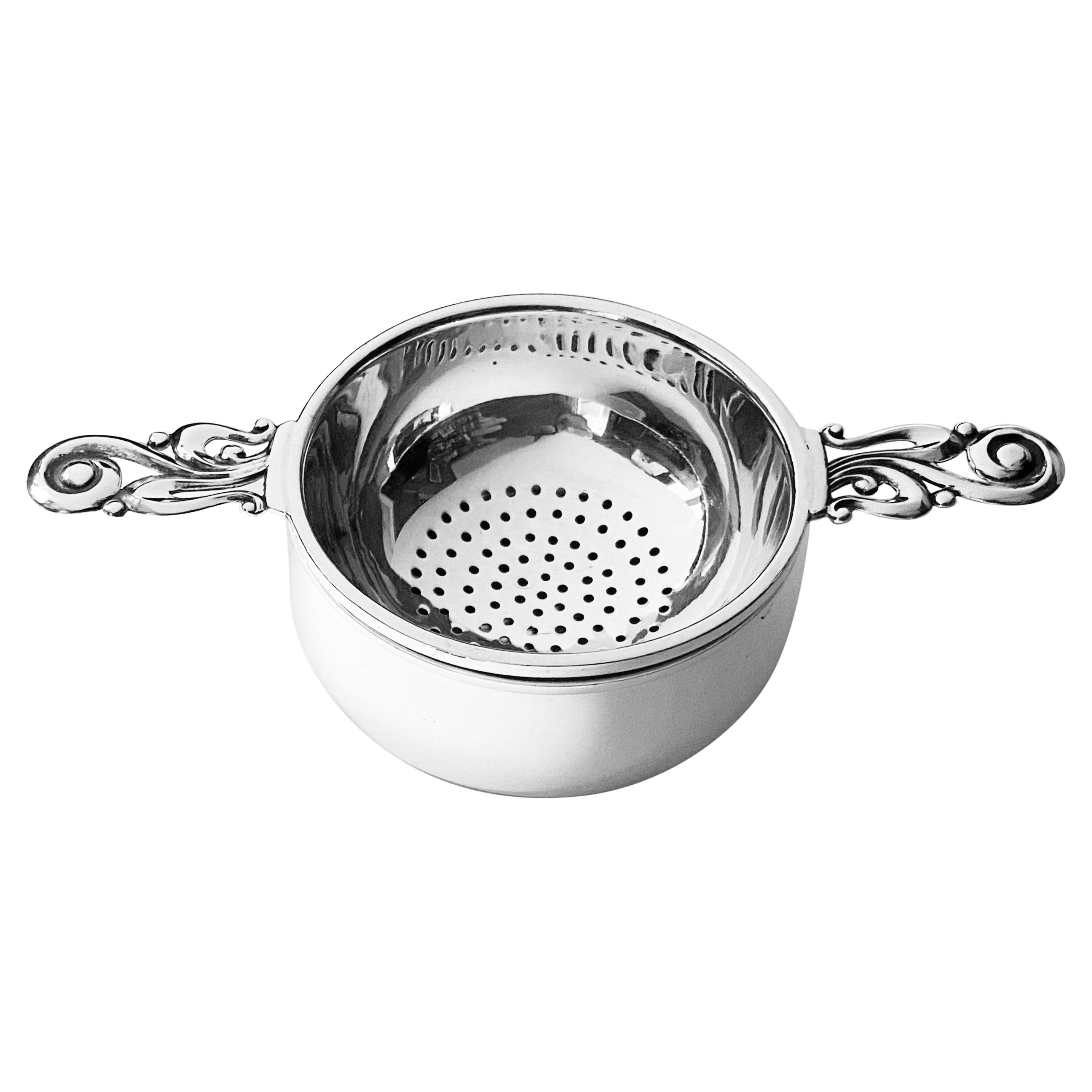 Sterling Tea Strainer on Stand, Mappin and Webb Birmingham, 1961