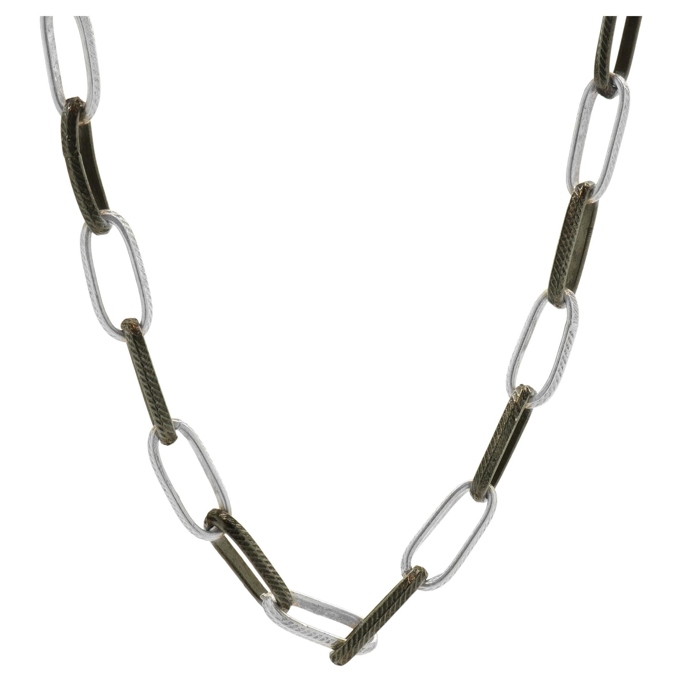 Sterling Textured Paperclip Alternating Anodized Link Necklace