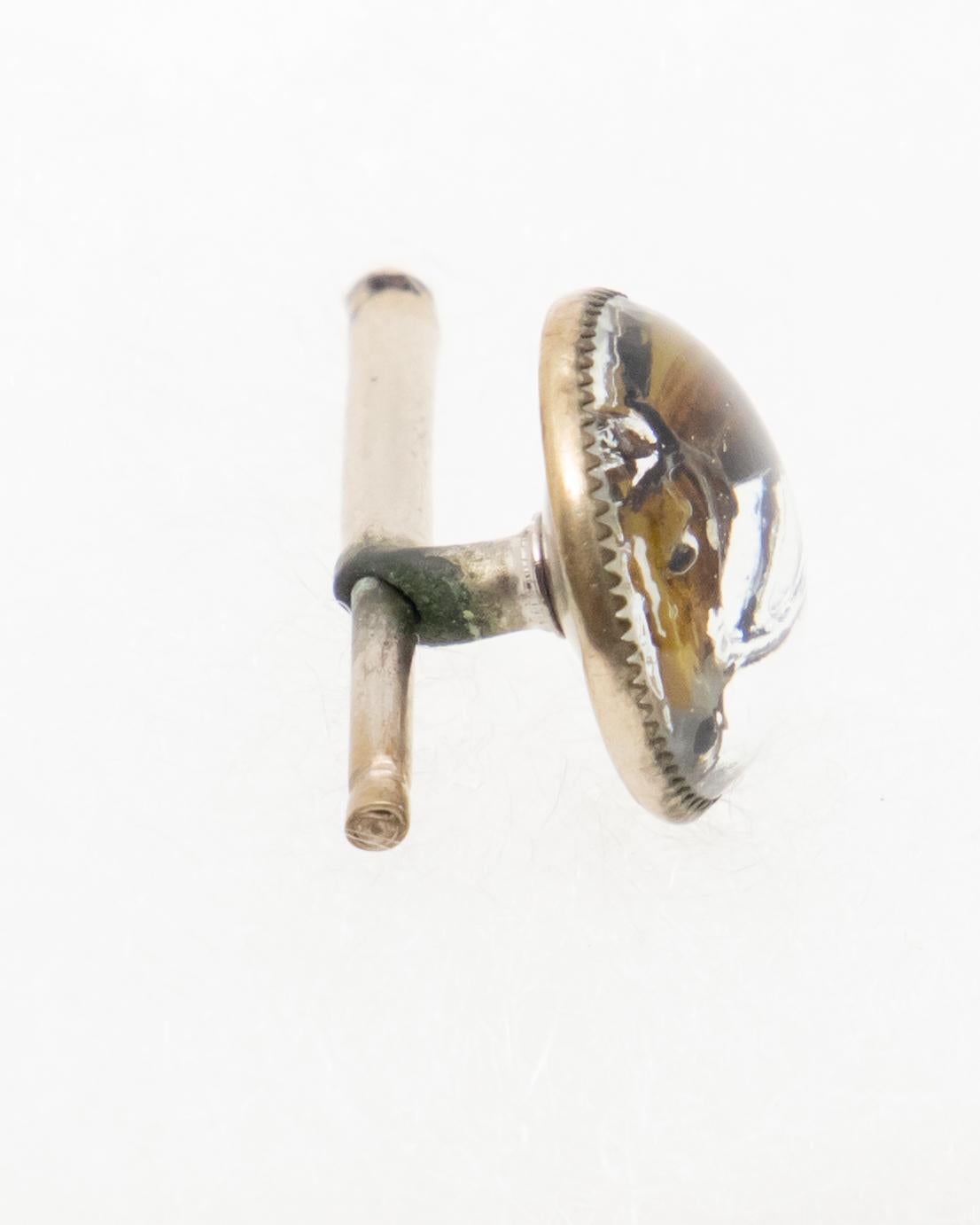 20th Century Sterling Tie Pin and Collar Link with Enameled Horse Head Paintings For Sale