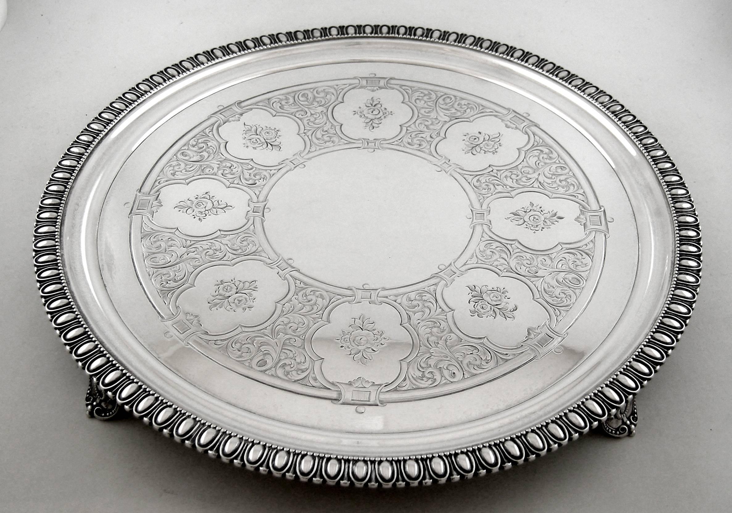 Sterling Tiffany & Co. 550 Broadway footed tray, circa 1855-1860.