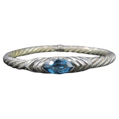 Sterling Topaz Sapphire Bangle Bracelet 6.75"