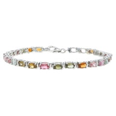 Sterling Turmalin-Granat-Rauchquarz-Tennisarmband 7 3/4" -925 Oval 5.16ctw