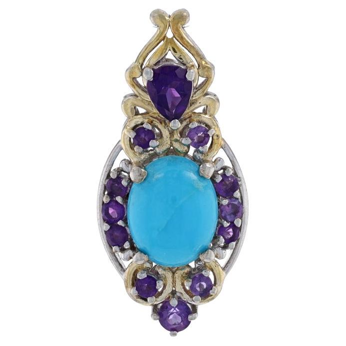 Sterling Turquoise & Amethyst Pendant - 925 Gold Plated For Sale