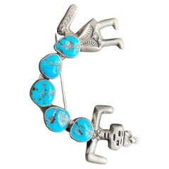 Sterling Turquoise Brooch Pin Man Yei Hatband Navajo