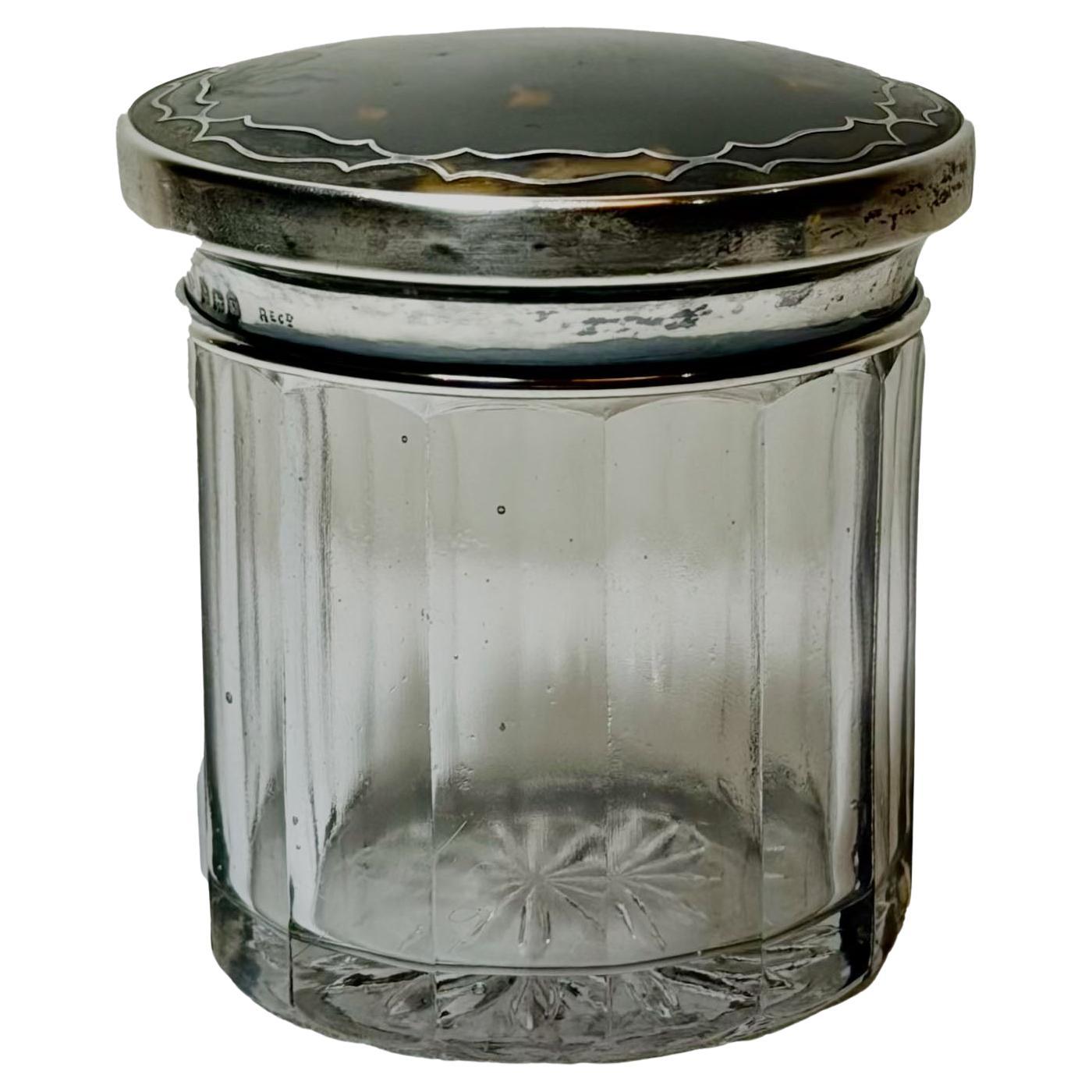 Sterling Vanity Jar, English, Circa 1900 For Sale