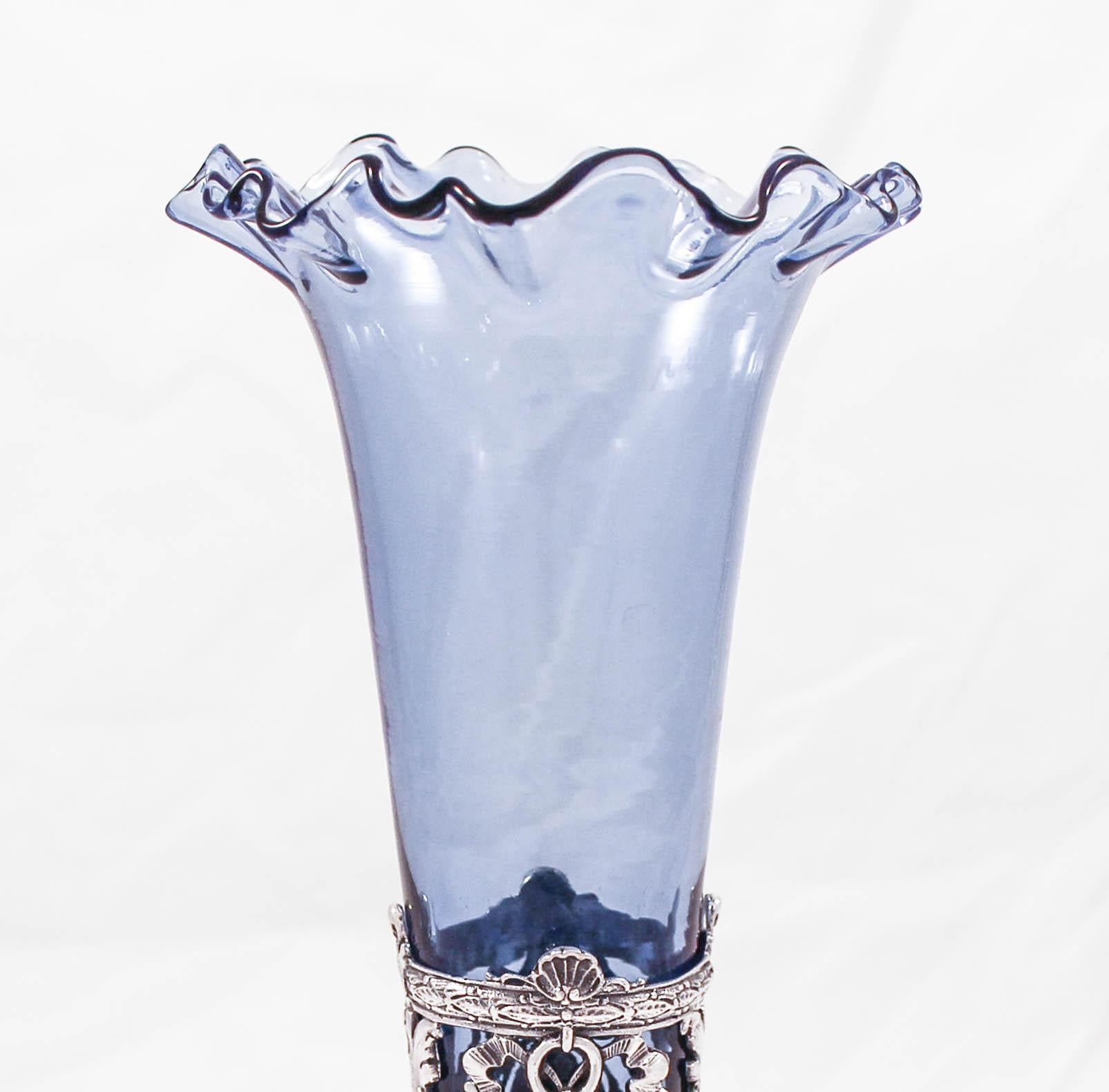 American Sterling Vase with Blue Glass Liner