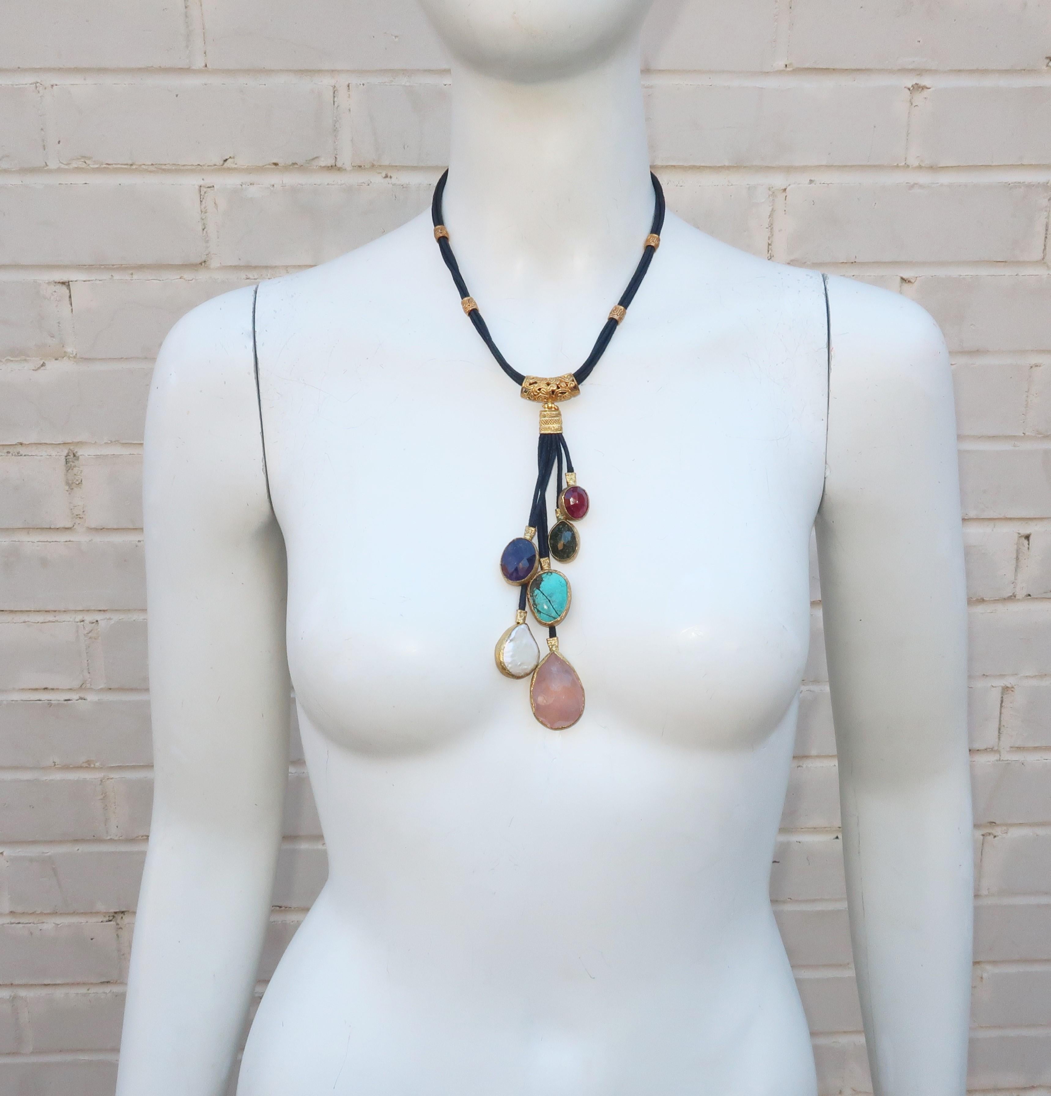 Sterling Vermeil & Semi Precious Stone Drop Necklace 4