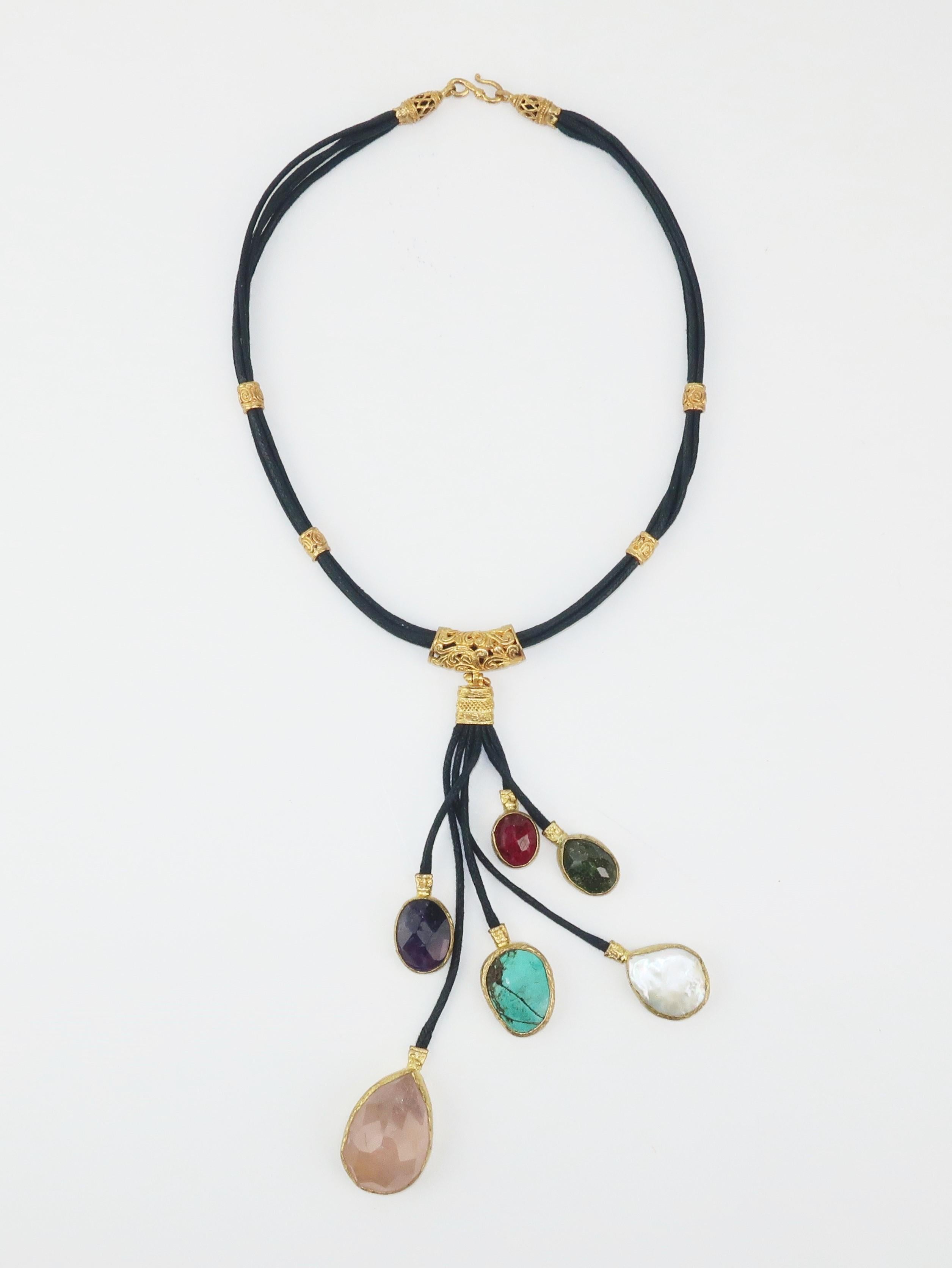 Sterling Vermeil & Semi Precious Stone Drop Necklace 5
