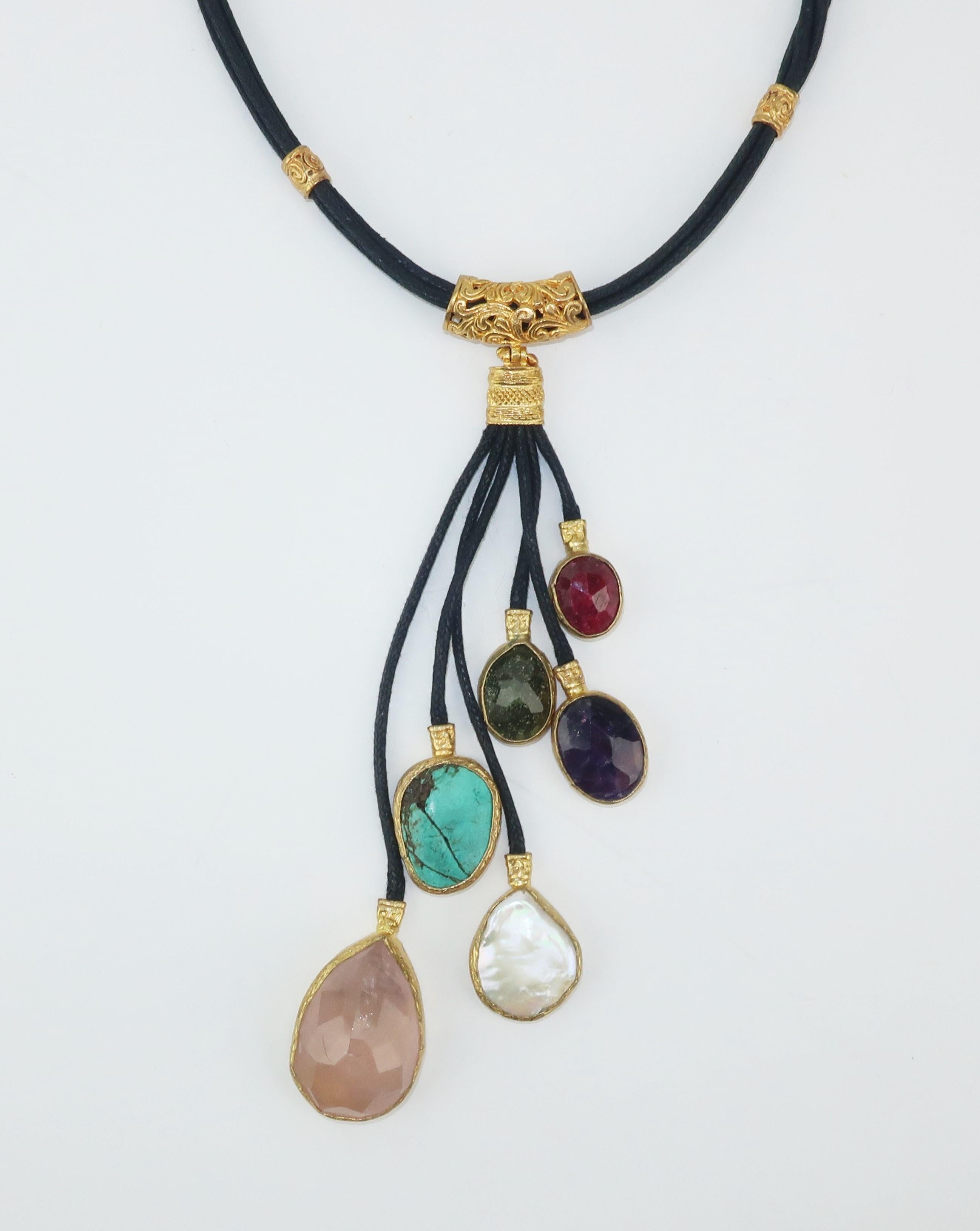 Byzantine Sterling Vermeil & Semi Precious Stone Drop Necklace