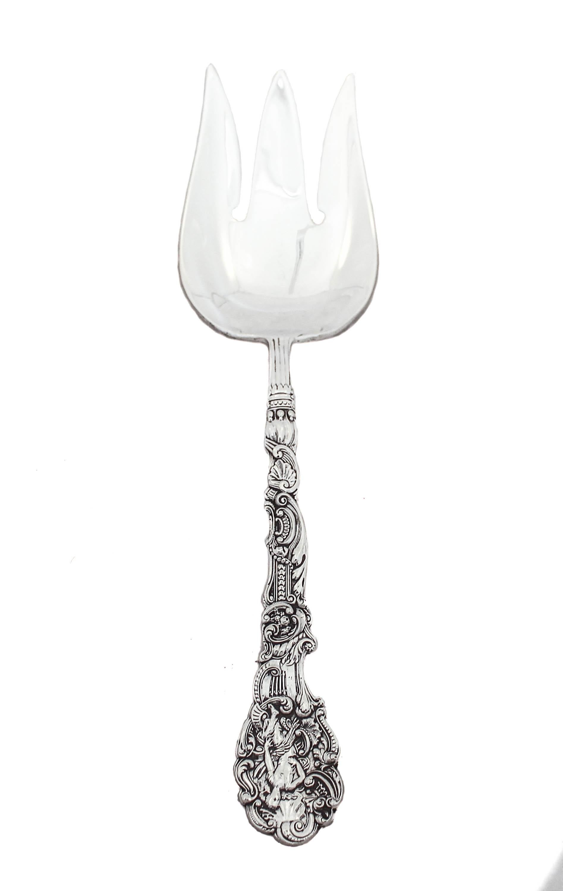 We are thrilled to offer you this sterling silver salad set by Gorham Silversmiths of Providence, Rhode Island. Manufactured in 1888, “Versailles” quickly went on to become one of their all-time best patterns. Very sought after and in demand it is a