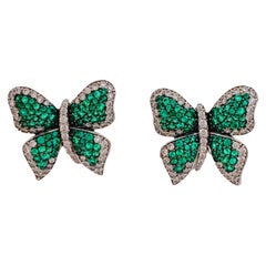 Sterling Very Fine Dem Set CZ Butterfly Stud Earrings, Italy made, Rhodium Fish