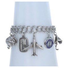 Sterling Used United States Travel Charm Bracelet 6 1/2" - 925 Blue Enamel