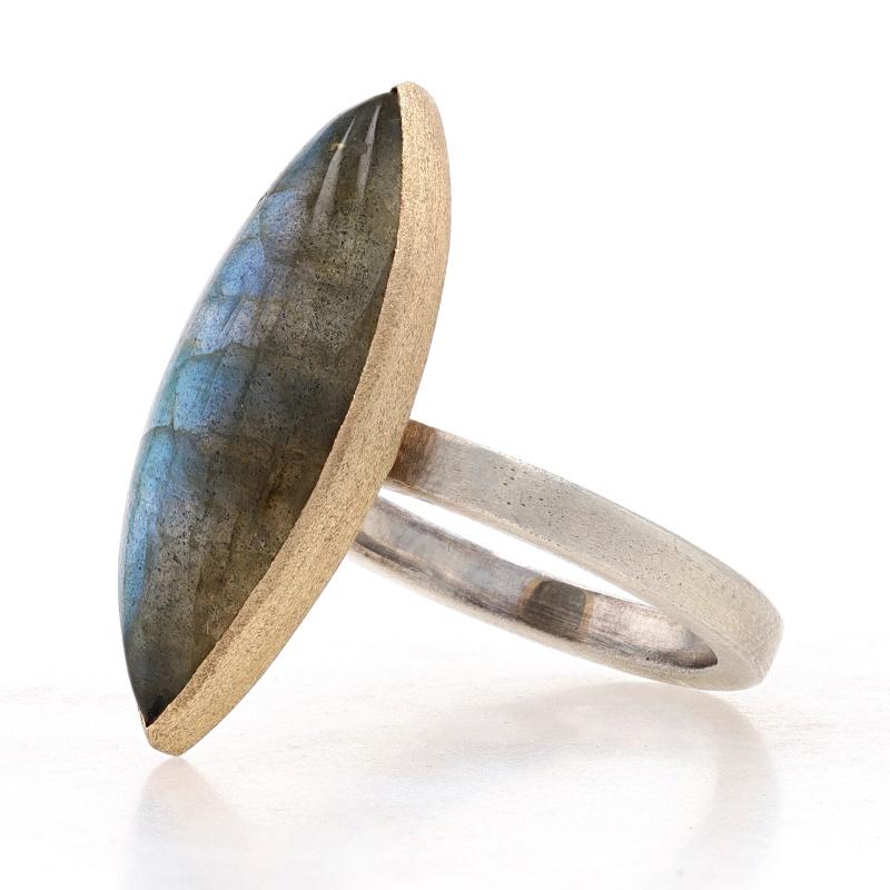 Marquise Cut Sterling & Yellow Gold Labradorite Cocktail Solitaire Ring - 925 & 14k Marquise For Sale