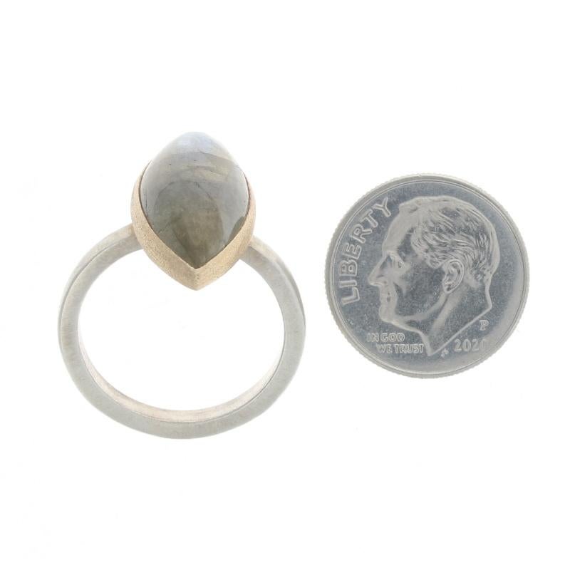 Women's Sterling & Yellow Gold Labradorite Cocktail Solitaire Ring - 925 & 14k Marquise For Sale