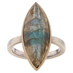 Bague Solitaire Cocktail Labradorite en Or Jaune et Sterling - 925 & 14k Marquise