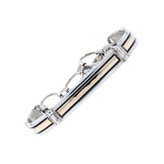 Sterling & Yellow Gold Native American Curved Panel Bracelet, 14k Adjustable