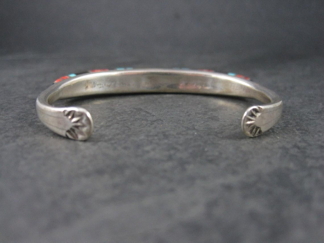 Bracciale Zuni in argento con intarsi in turchese, corallo e onice in vendita 2
