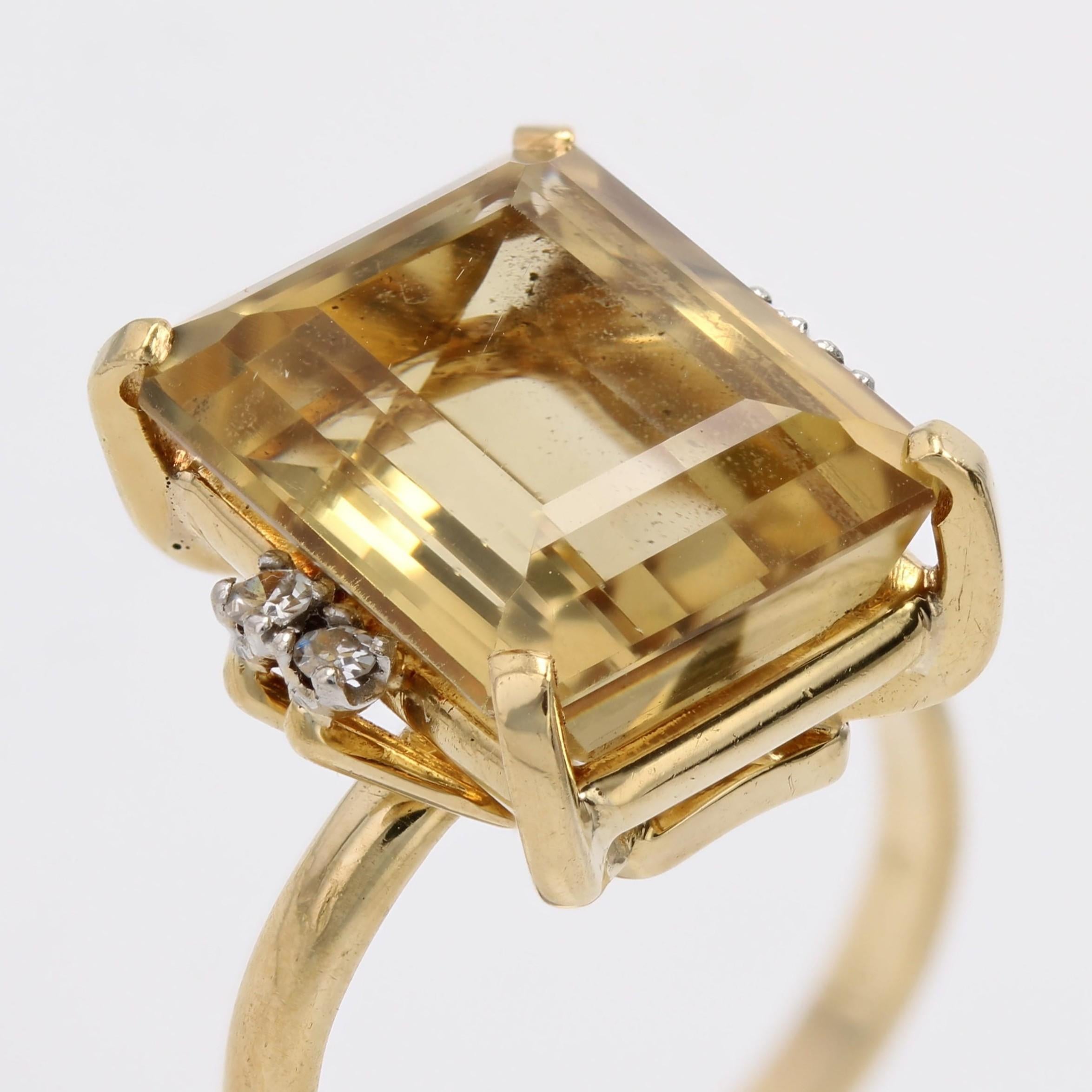 Stern 1960s 7 Carats Citrine Diamants Or jaune 18 carats Bague Cocktail en vente 4