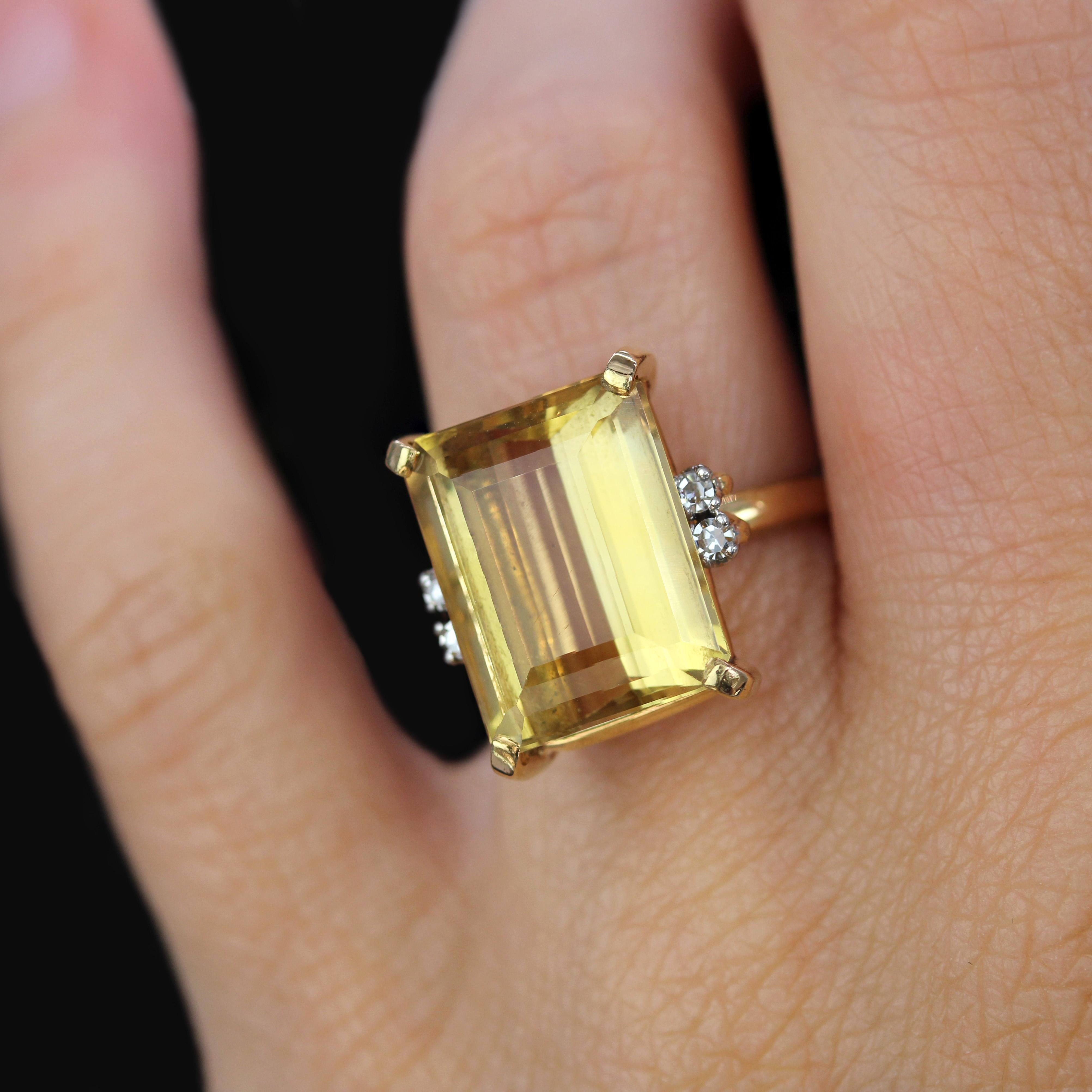Stern 1960s 7 Carats Citrine Diamants Or jaune 18 carats Bague Cocktail en vente 9