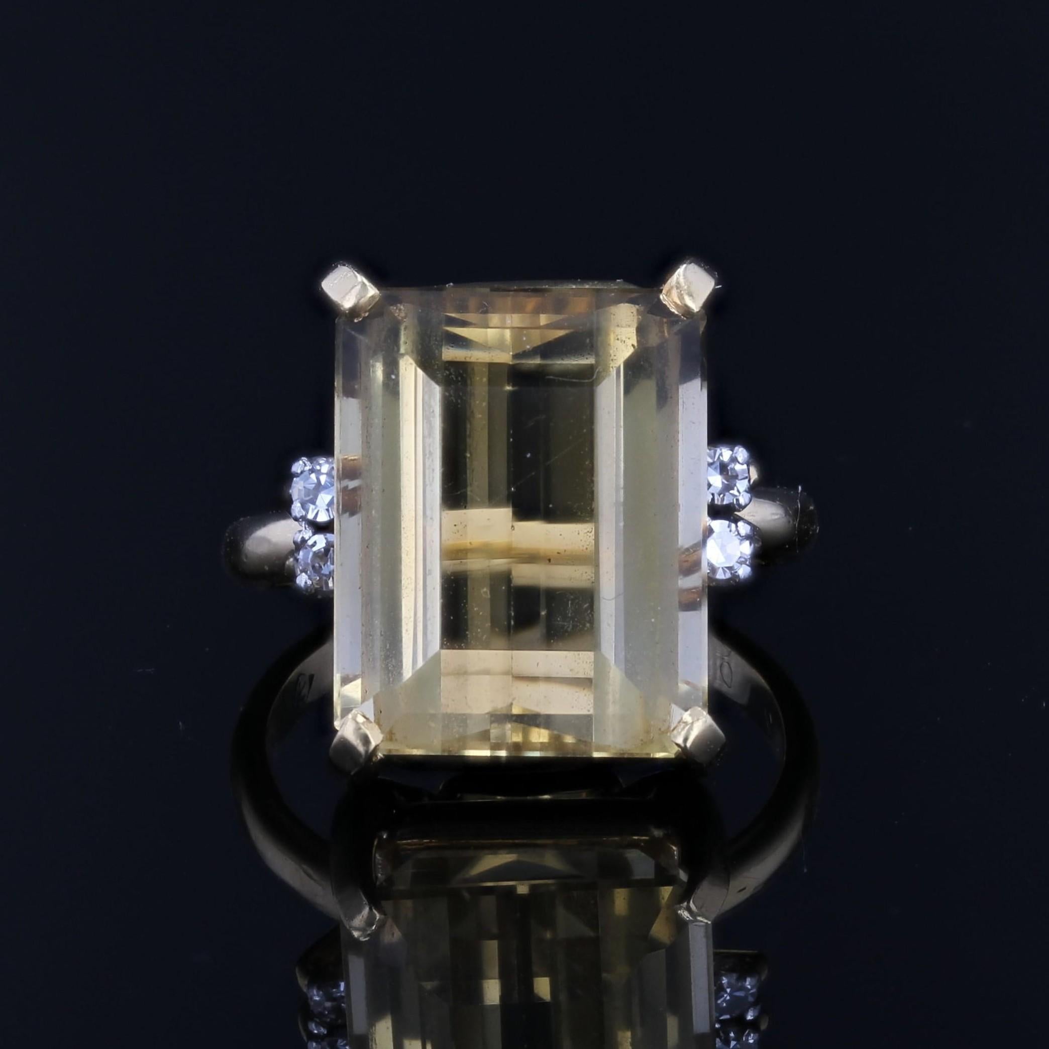 Stern 1960s 7 Carats Citrine Diamants Or jaune 18 carats Bague Cocktail Bon état - En vente à Poitiers, FR