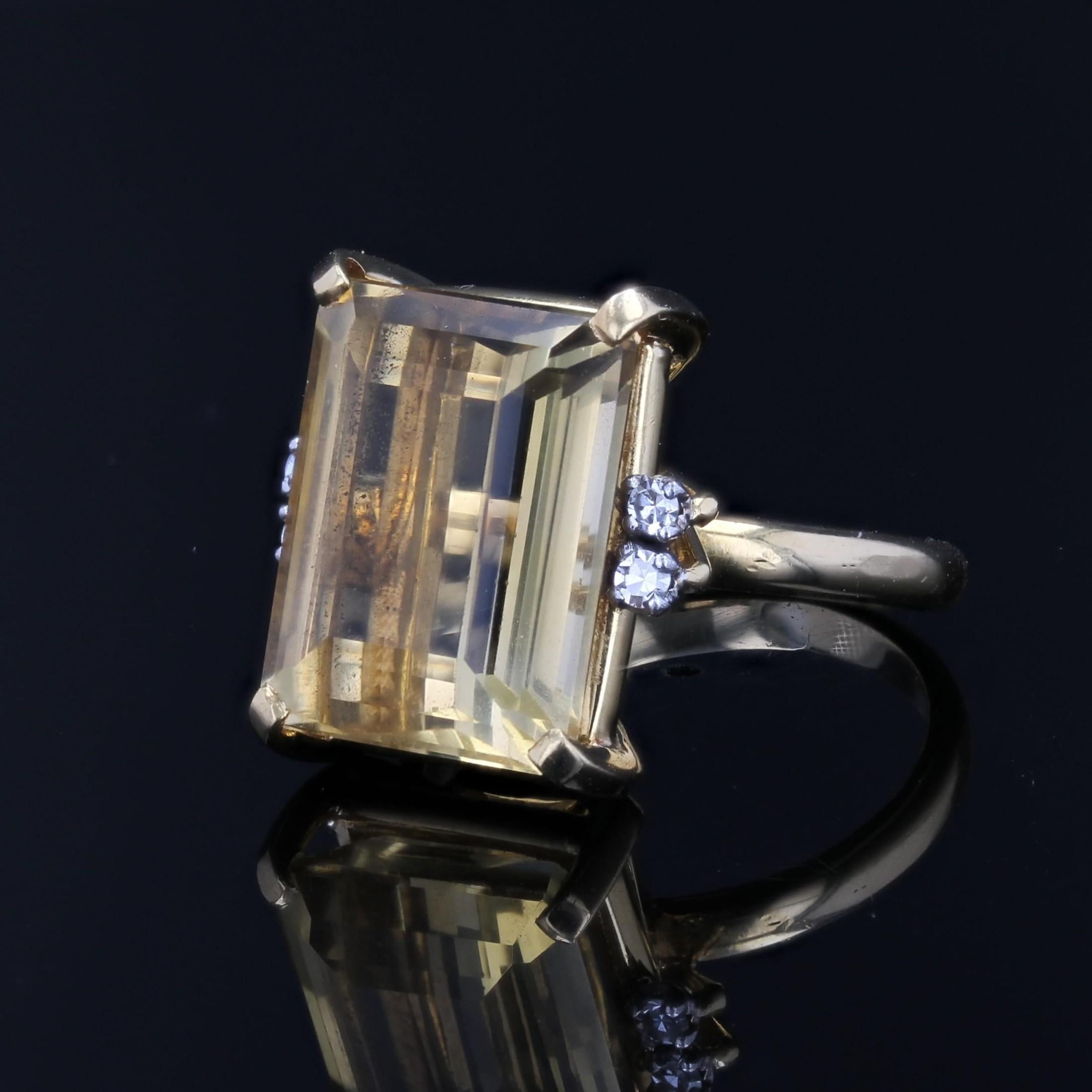 Stern 1960s 7 Carats Citrine Diamants Or jaune 18 carats Bague Cocktail en vente 1