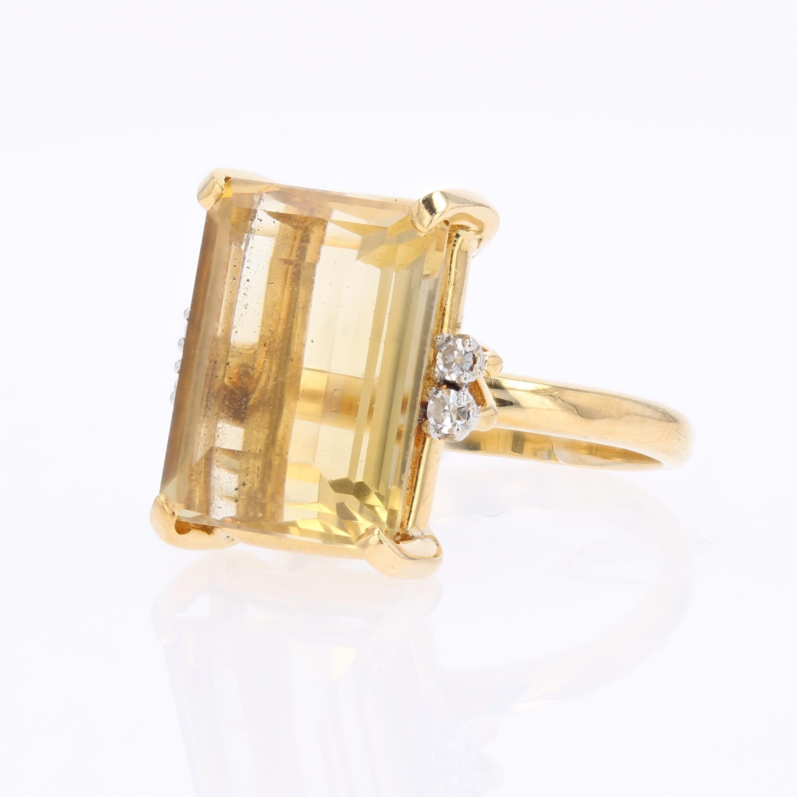 Stern 1960s 7 Carats Citrine Diamants Or jaune 18 carats Bague Cocktail en vente 3