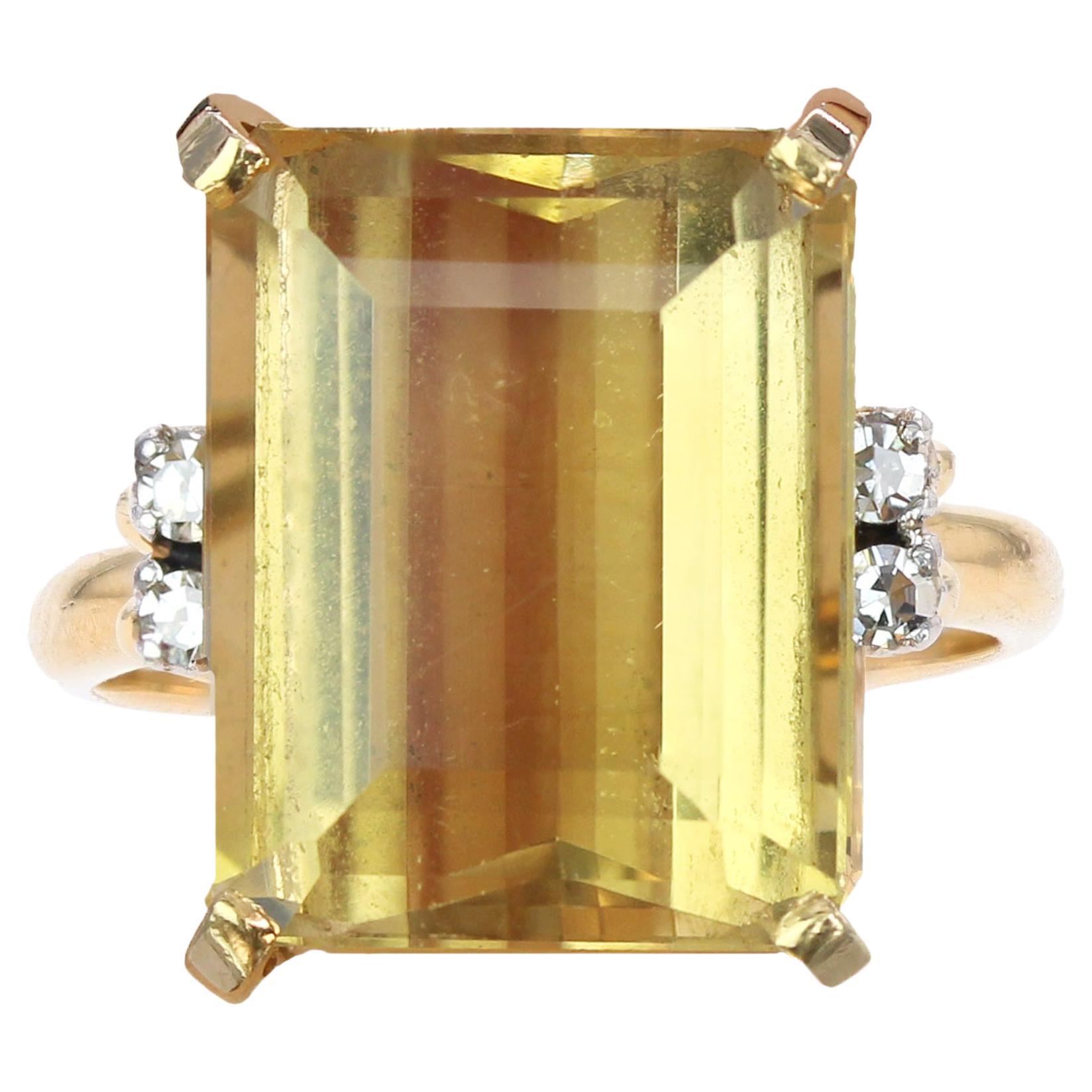 Stern 1960s 7 Carats Citrine Diamants Or jaune 18 carats Bague Cocktail en vente