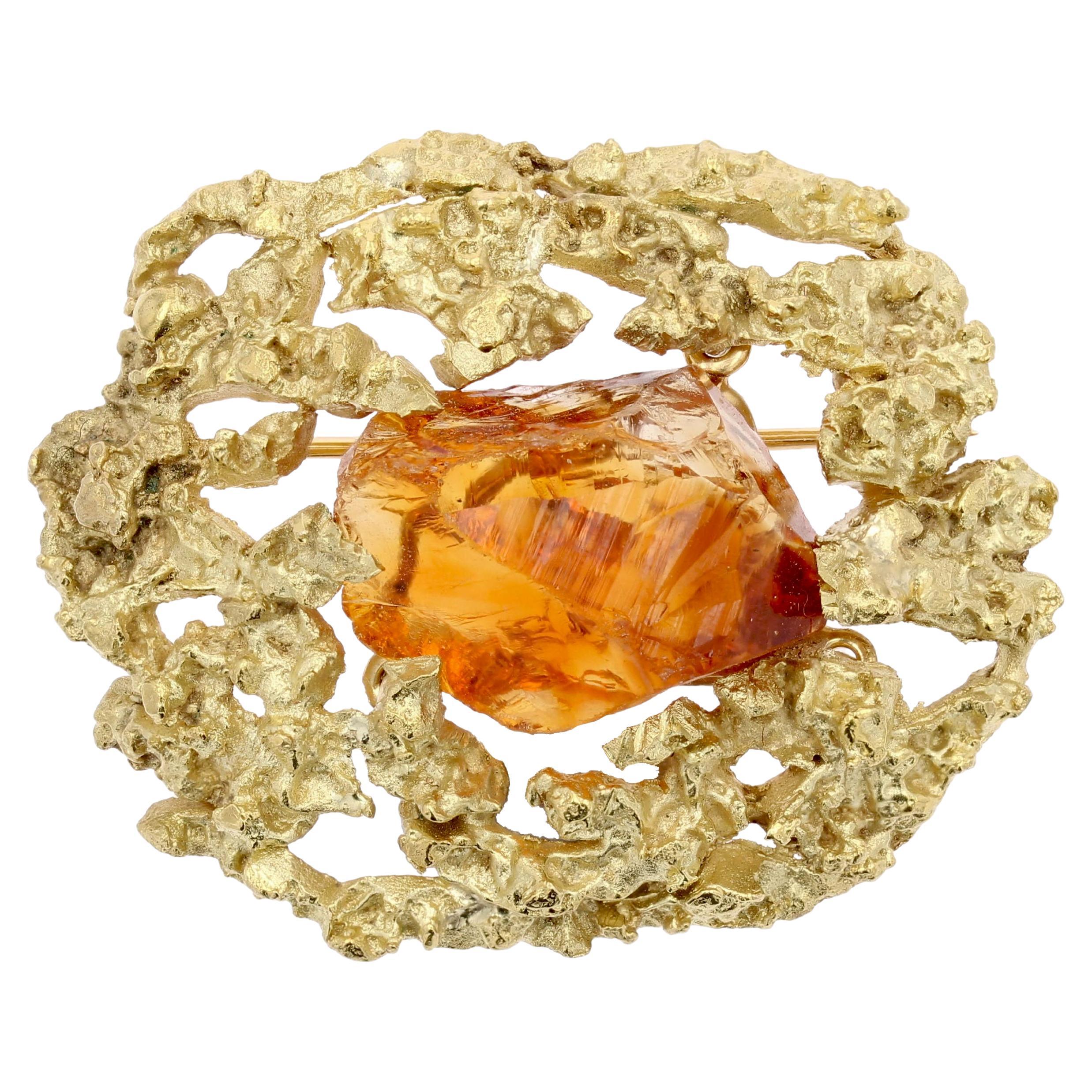Stern 1970 Citrine non taillée Broche en or jaune 18 carats