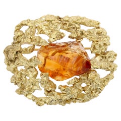 Stern 1970s Uncut Citrine 18 Karat Yellow Gold Brooch
