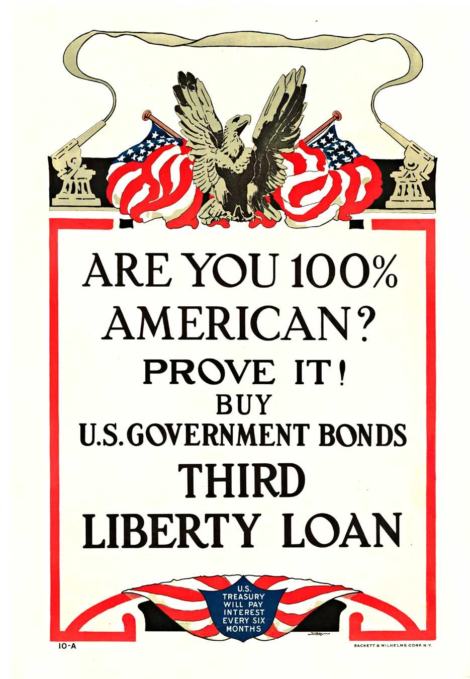 Original « Are You 100 % American, Prove It!  Affiche vintage Troisième Liberty Loan