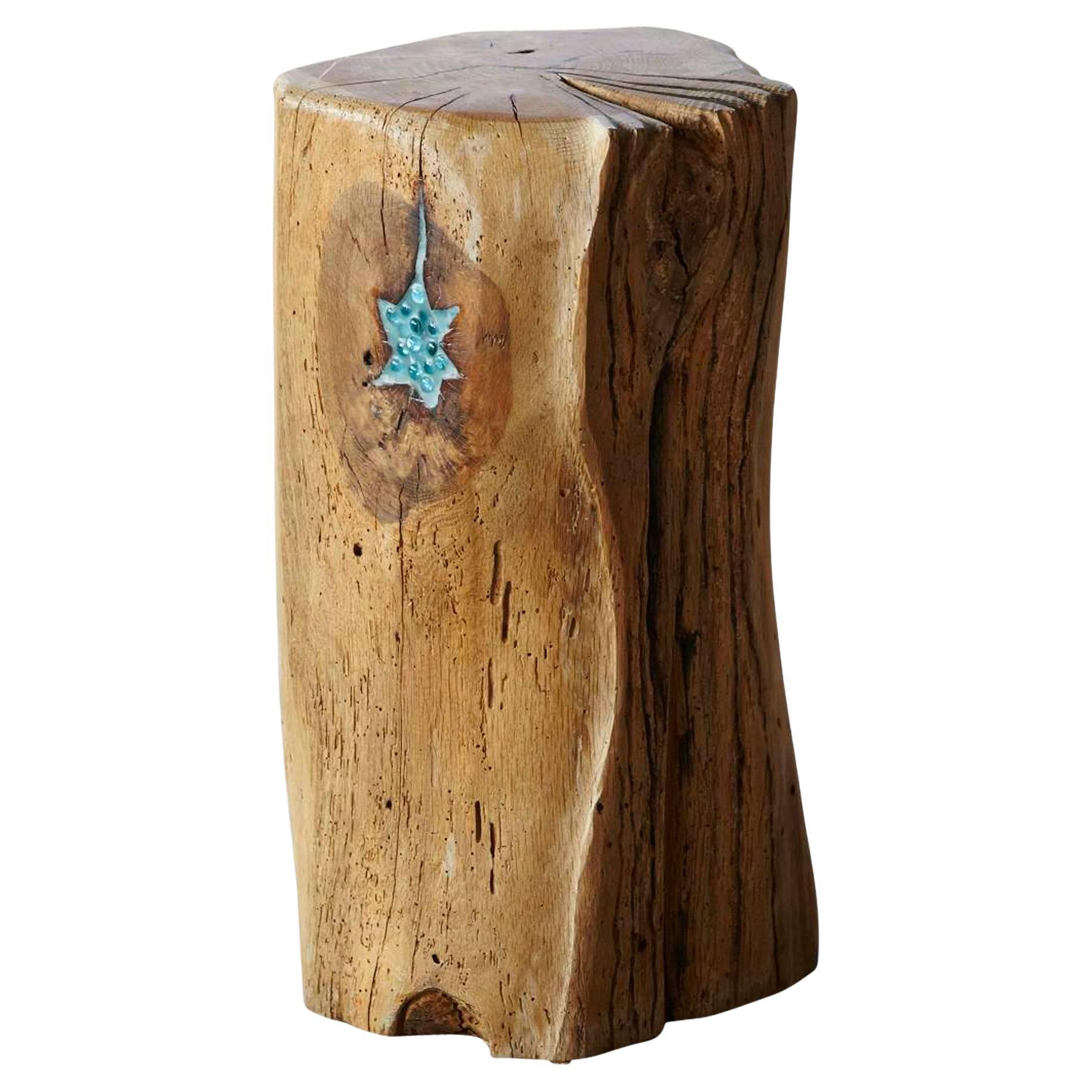 Stern, Stool by Hanni Dietrich, Carved Oak Stool with Resin, Inlay For Sale