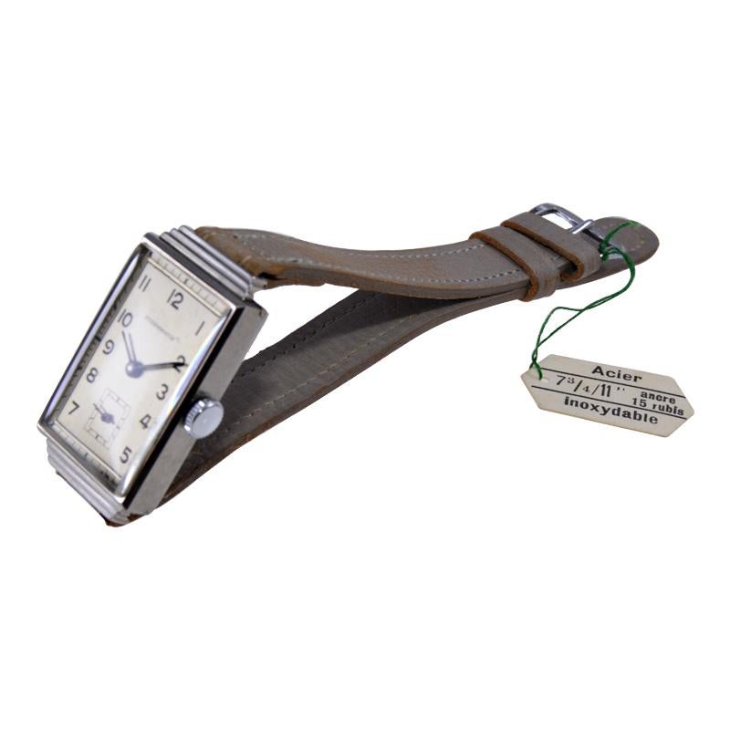 Sternwatch Edelstahl Art Deco New Old Stock Handaufzugsuhr, 1930er Jahre im Angebot 5