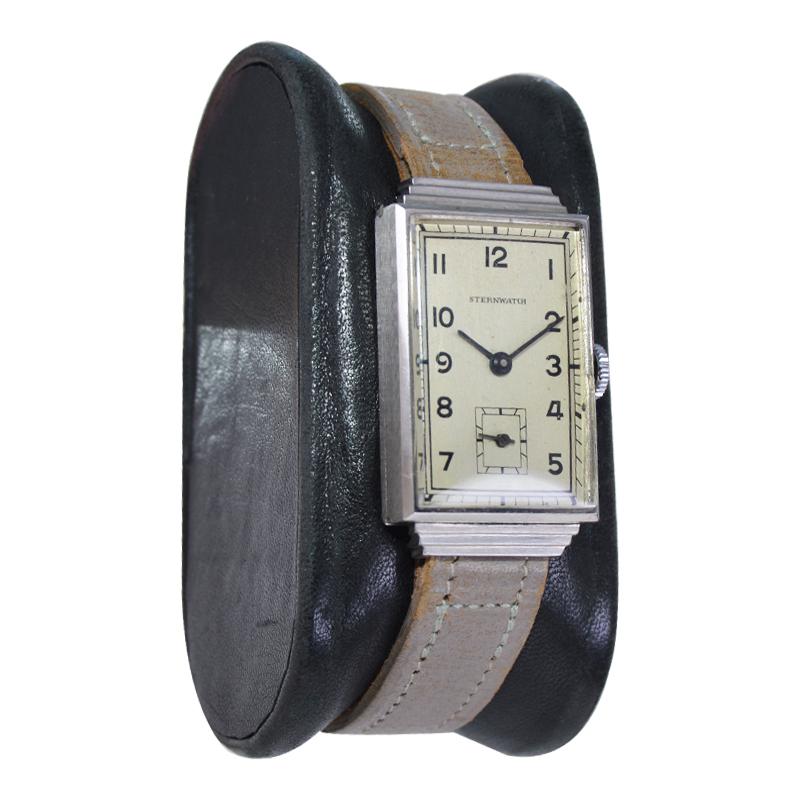Sternwatch Edelstahl Art Deco New Old Stock Handaufzugsuhr, 1930er Jahre (Art déco) im Angebot