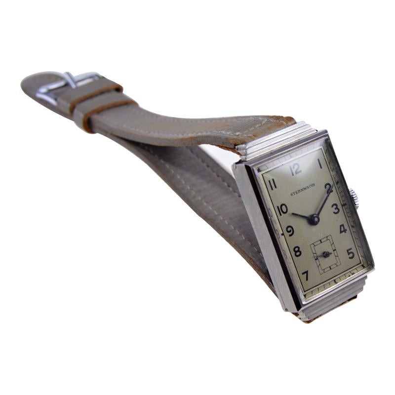Sternwatch Stainless Steel Art Deco New Old Stock Manual Wind Watch, 1930s For Sale 2